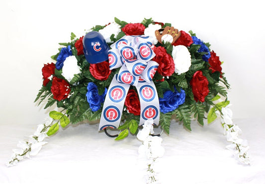 XL Handmade Chicago Cubs Fan Cemetery Headstone Saddle Arrangement-Grave Decorations