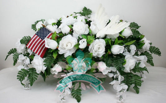 XL Handmade Memorial-Veteran -4th Of July Headstone Saddle Cemetery Arrangement-Grave Decorations