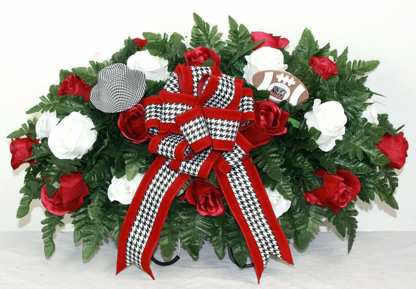 XL Handmade Alabama Crimson Tide Fan Cemetery Headstone Saddle Arrangement-Grave Decorations