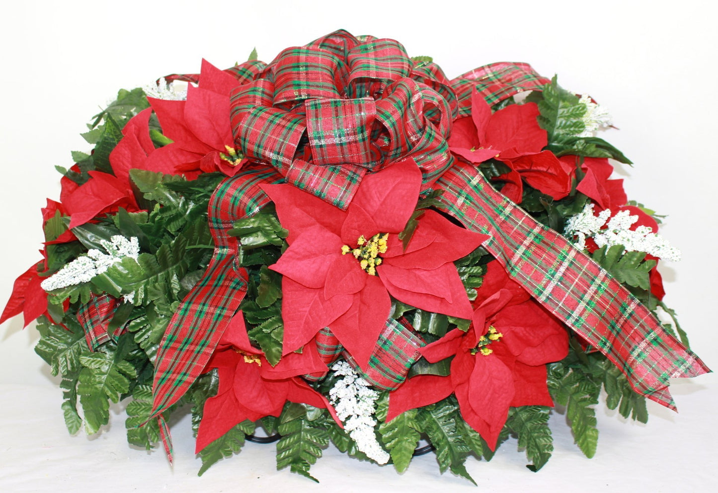 XL Handcrafted Christmas Red Poinsettias Cemetery Flower Arrangement-Cemetery Headstone Saddle