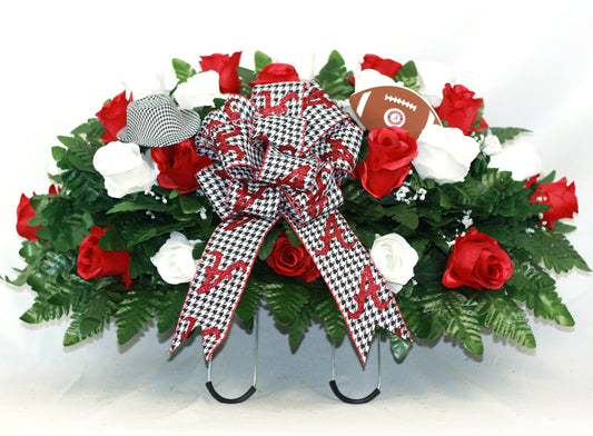 XL Handmade Alabama Fan Cemetery Headstone Saddle Arrangement-Grave Decorations