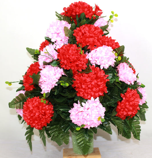 XL Handcrafted Red and Pink Carnations Cemetery Vase Arrangement-Grave Decorations