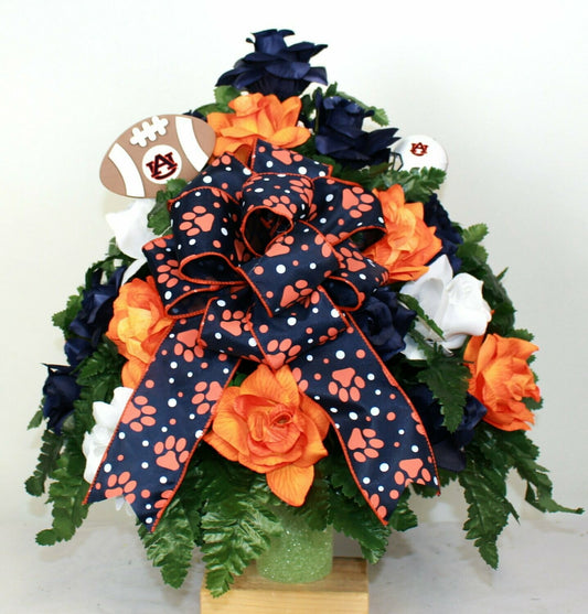 XL Auburn Fan Handmade 360-Degree Cemetery Vase Silk Flower Arrangement