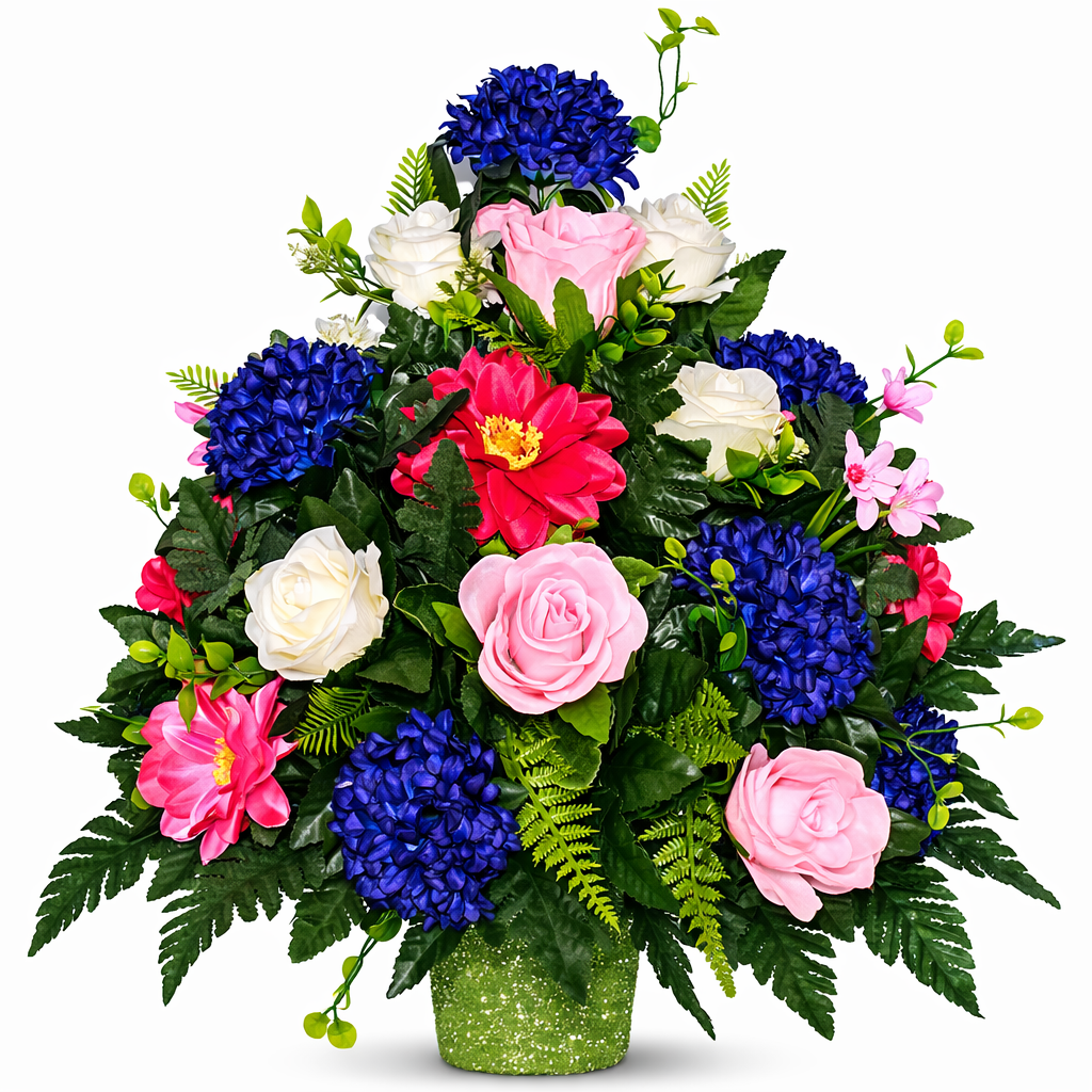 XL Handcrafted 360 Degree Spring Mixture Cemetery Vase Flower Arrangement- Cemetery Flower Grave Decorations