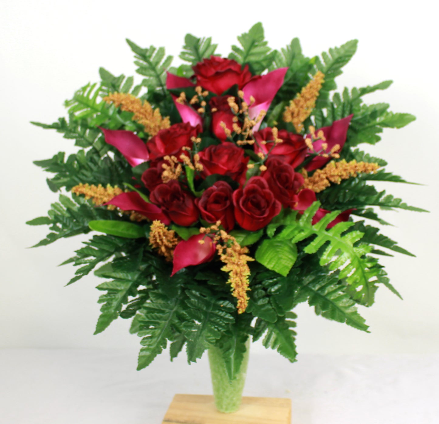 Burgundy Roses & Calla Lilies Cemetery Arrangement - Memorial & Grave Flowers