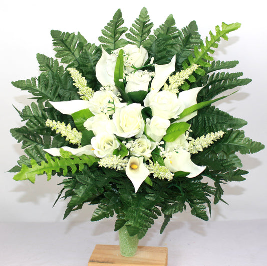 Cream Roses & Calla Lilies Cemetery Arrangement - Memorial & Grave Flowers