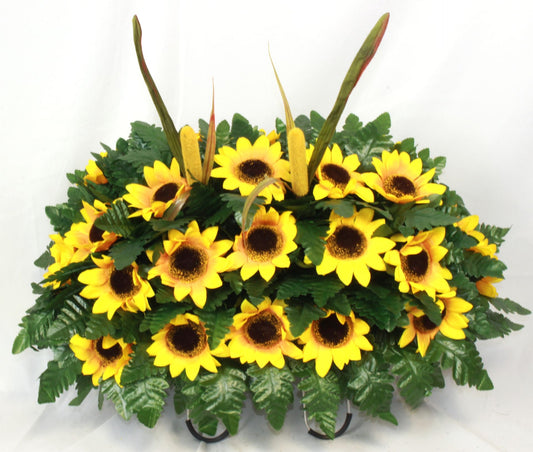 XL Handcrafted Sunflower Fall Cemetery Flower Arrangement-Cemetery Headstone Saddle
