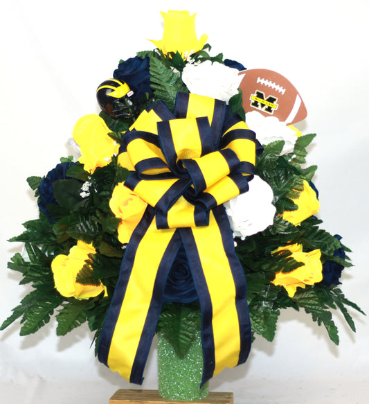XL Michigan Fan Handmade 360-Degree Cemetery Vase Silk Flower Arrangement