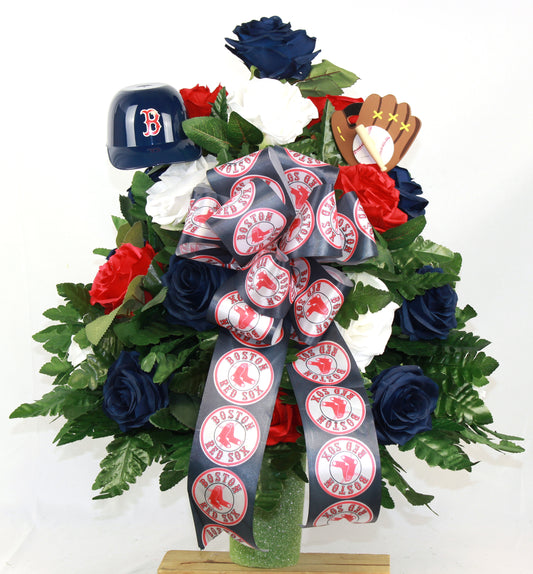 XL Boston Fan Handmade 360-Degree Cemetery Vase Silk Flower Arrangement