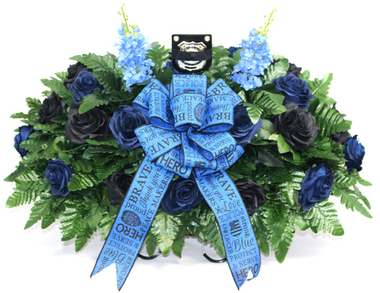 XL Handmade Police Memorial Headstone Saddle Arrangement-Grave Decorations