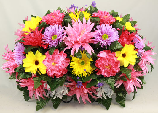 XL Handcrafted Spring Mixture Cemetery Flower Saddle Arrangement