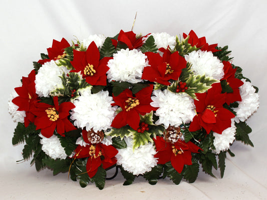 XL Handcrafted Christmas Mixture Cemetery Saddle Flower Arrangement-Cemetery Headstone Saddle