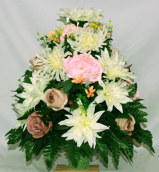 XL Handcrafted 360 Degree Fall Mixture Cemetery Vase Flower Arrangement- Cemetery Flower Grave Decoratio