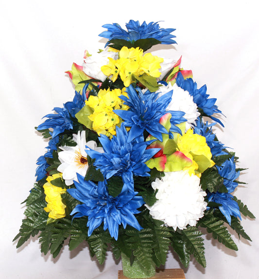 XL Handcrafted 360 Degree Fall Mixture Cemetery Vase Flower Arrangement- Cemetery Flower Grave Decorations