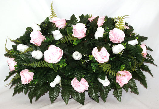 XL Handcrafted Fall Mixture Cemetery Flower Arrangement-Cemetery Headstone Saddle