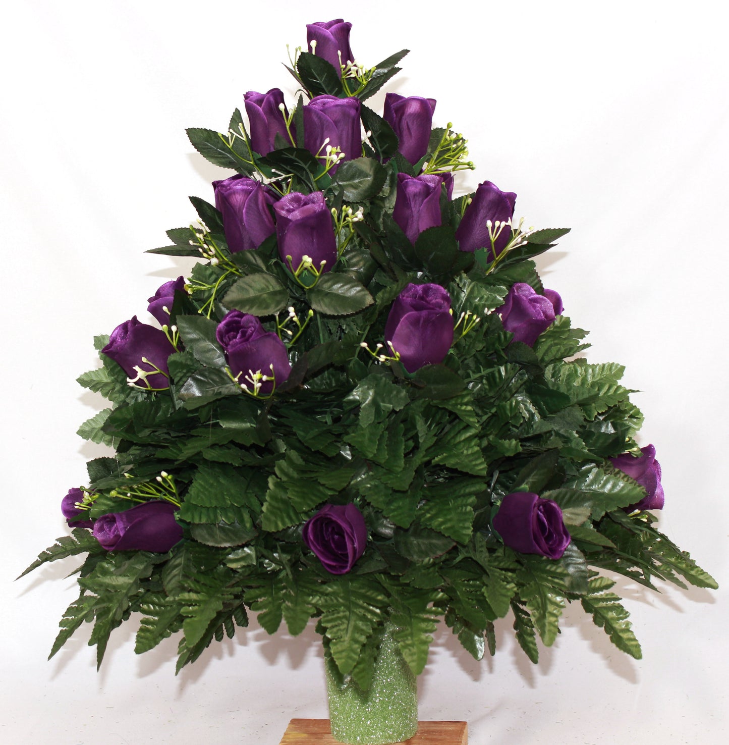 XL Purple Closed Roses Cemetery Vase Arrangement-Grave Decorations