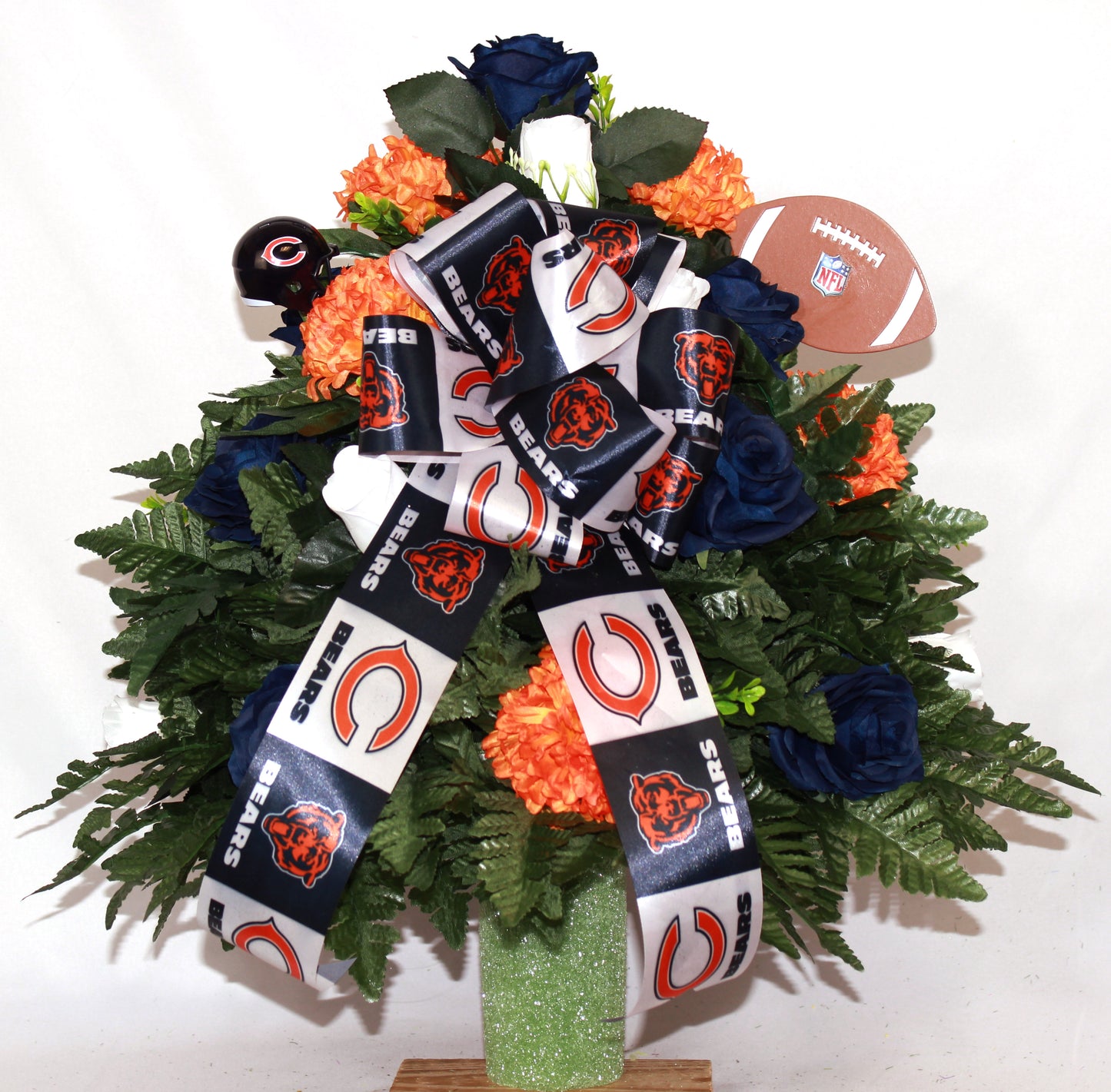 XL Bears Fan Handmade 360-Degree Cemetery Vase Silk Flower Arrangement
