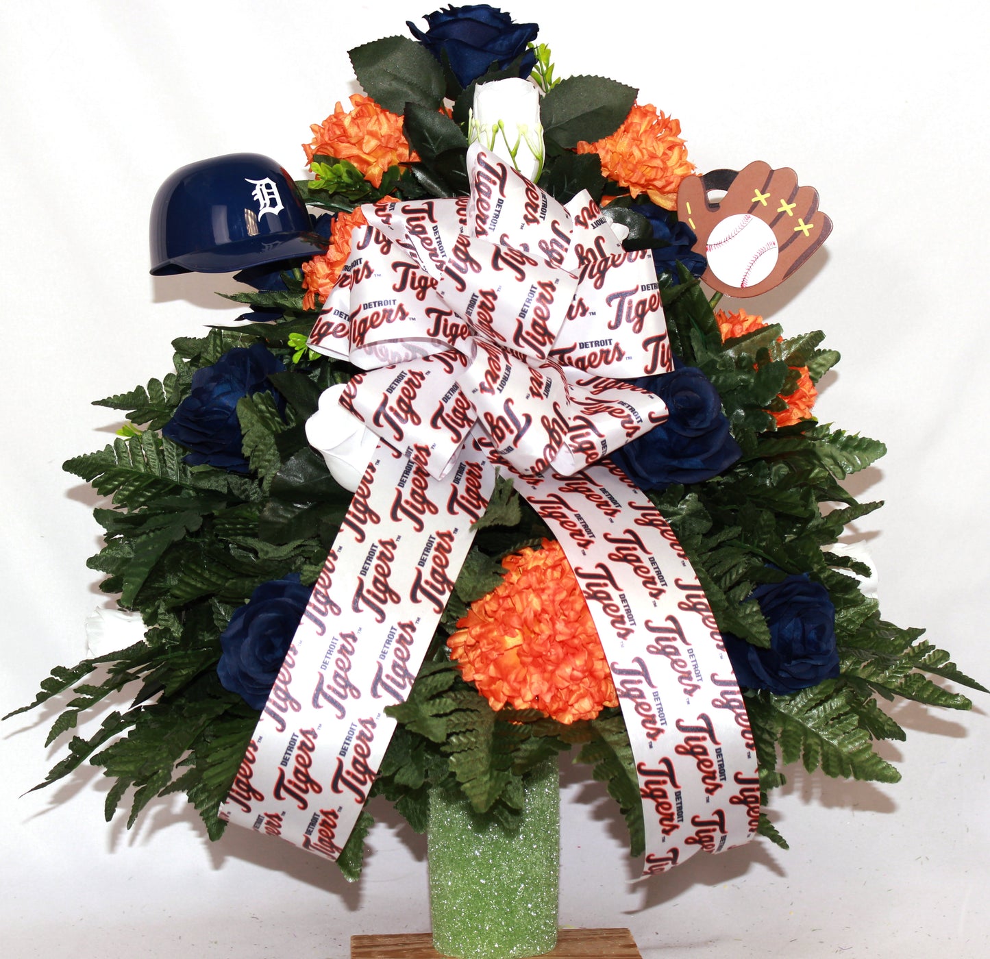 XL Tigers Fan Handmade 360-Degree Cemetery Vase Silk Flower Arrangement