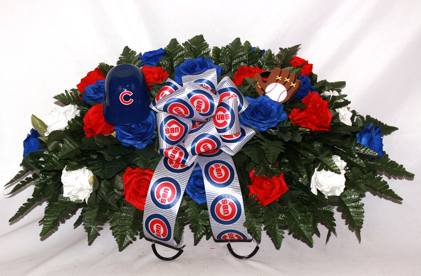 XL Handmade Chicago Cubs Fan Cemetery Headstone Saddle Arrangement-Grave Decorations