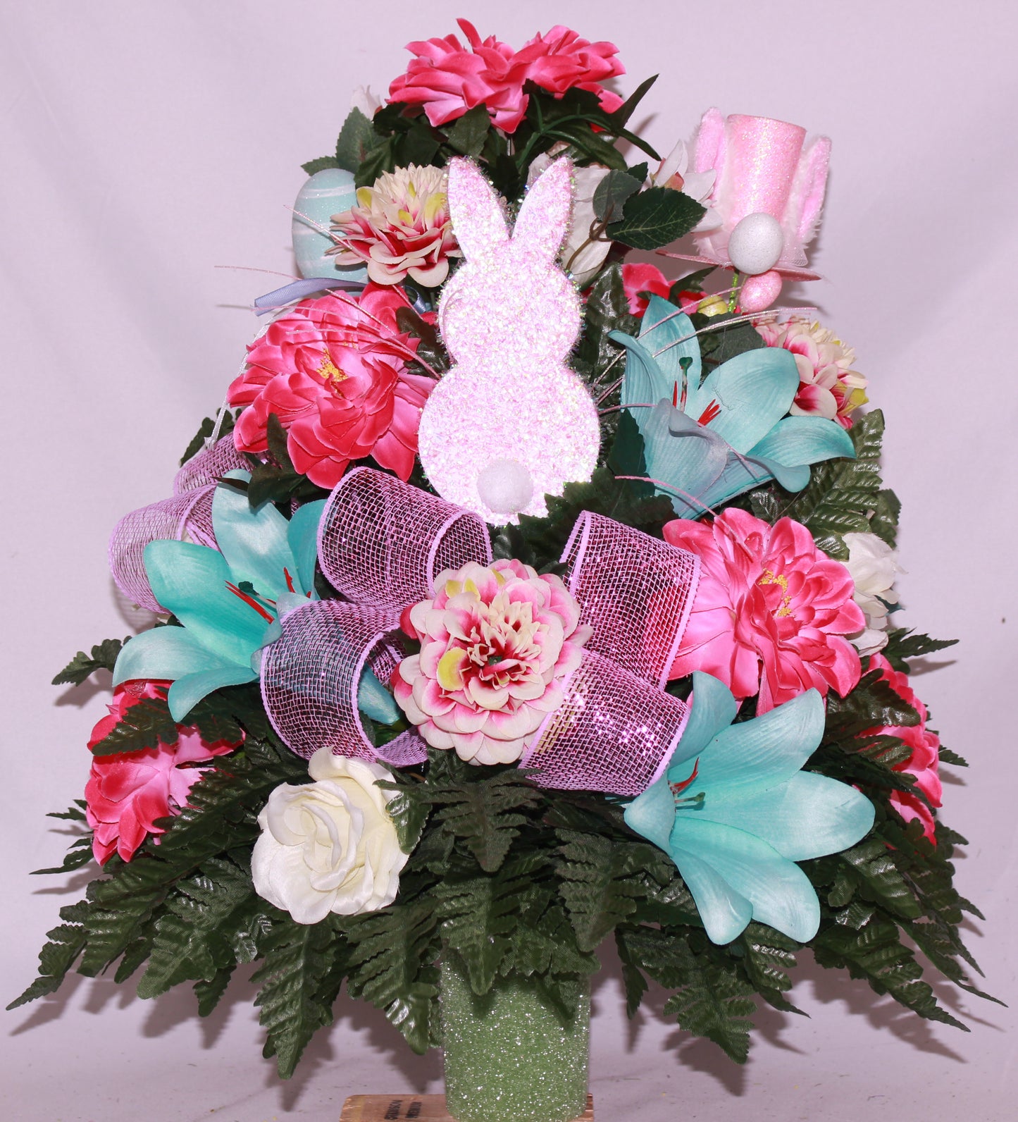 XL Handcrafted 360 Degree Easter Spring Mixture Cemetery Vase Flower Arrangement- Cemetery Flower Grave Decorations