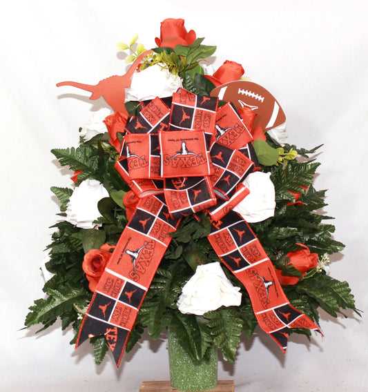 XL Texas Fan Handmade 360-Degree Cemetery Vase Silk Flower Arrangement