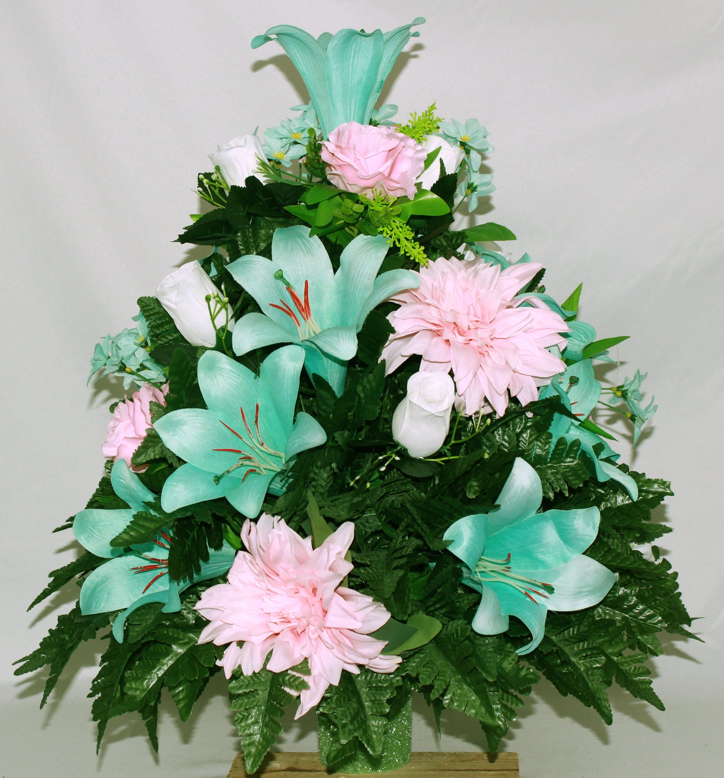 XL Handcrafted 360 Degree Spring Mixture Cemetery Vase Flower Arrangement- Cemetery Flower Grave Decorations