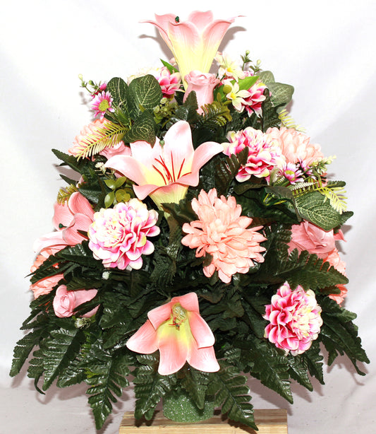 XL Handcrafted 360 Degree Fall Mixture Cemetery Vase Flower Arrangement- Cemetery Flower Grave Decorations
