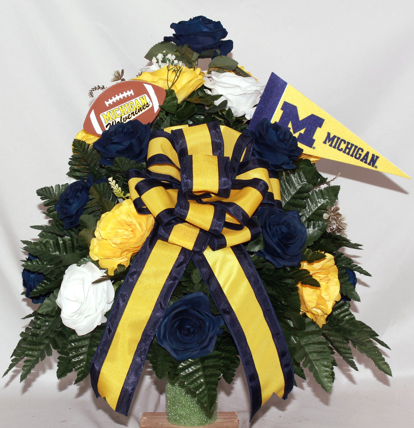 XL Michigan Fan Handmade 360-Degree Cemetery Vase Silk Flower Arrangement
