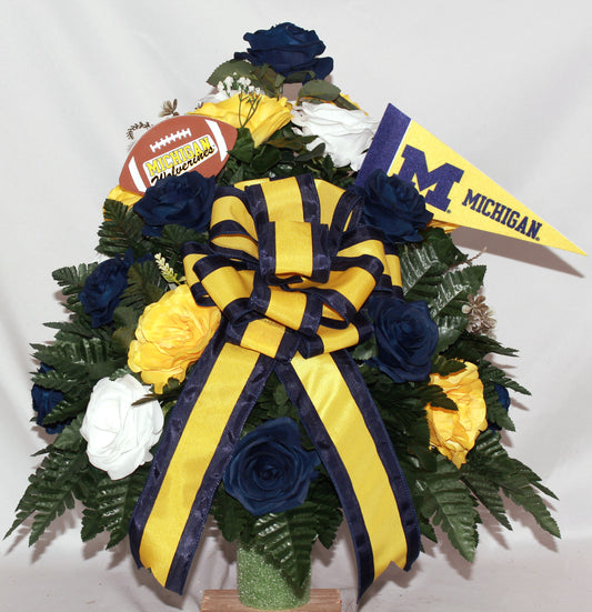 XL Michigan Fan Handmade 360-Degree Cemetery Vase Silk Flower Arrangement