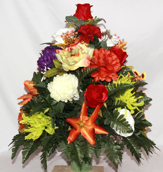 XL Handcrafted 360 Degree Fall Cemetery Vase Flower Arrangement- Cemetery Flower Grave Decorations