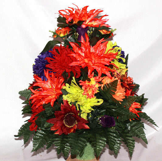 XL Handcrafted 360 Degree Fall Cemetery Vase Flower Arrangement- Cemetery Flower Grave Decorations