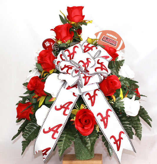 XL Alabama Fan Handmade 360-Degree Cemetery Vase Silk Flower Arrangement