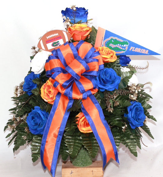 XL Gators Fan Handmade 360-Degree Cemetery Vase Silk Flower Arrangement