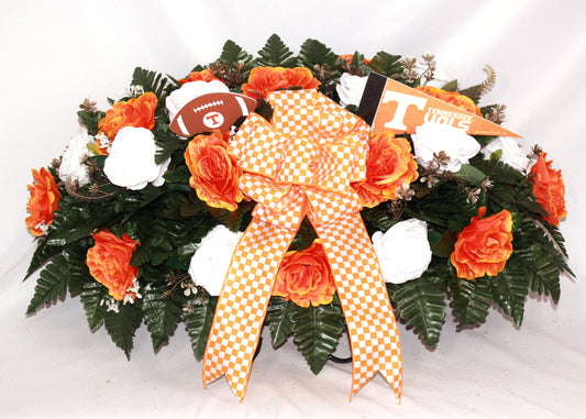 XL Handmade Tennessee Vols Tide Fan Cemetery Headstone Saddle Arrangement-Grave Decorations