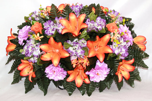 XL Handcrafted Fall Mixture Cemetery Flower Arrangement-Cemetery Headstone Saddle