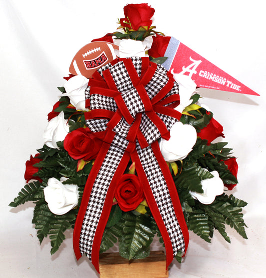 XL Alabama Fan Handmade 360-Degree Cemetery Vase Silk Flower Arrangement