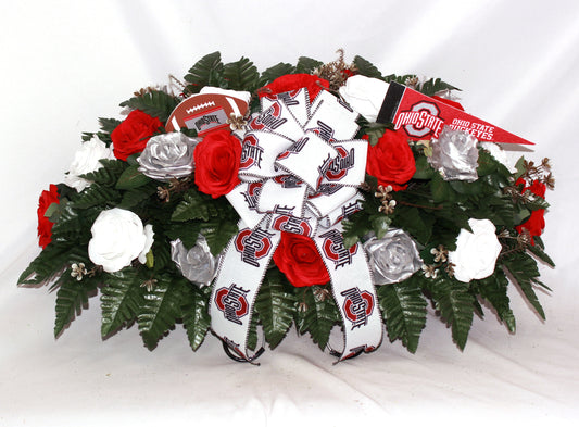 XL Handmade Ohio State Fan Cemetery Headstone Saddle Arrangement-Grave Decorations