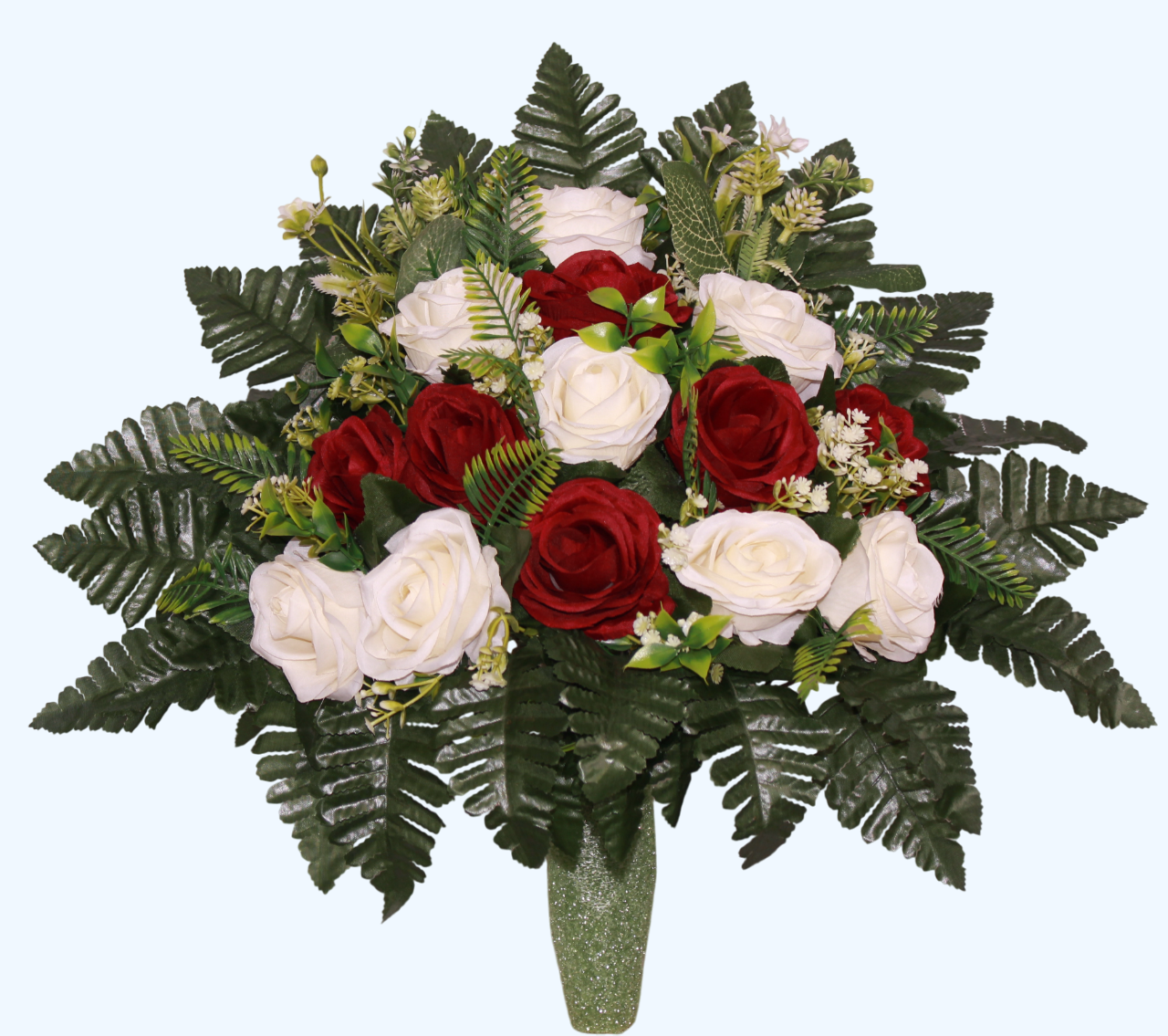Handcrafted Burgundy and Cream Cemetery Flowers: Mausoleum Grave Decoration