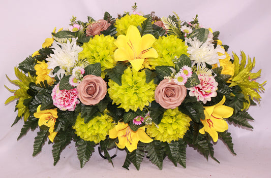 XL Handcrafted Fall Mixture Cemetery Flower Arrangement-Cemetery Headstone Saddle