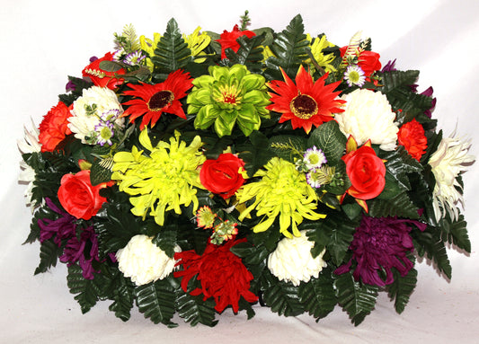 XL Handcrafted Fall Mixture Cemetery Flower Arrangement-Cemetery Headstone Saddle