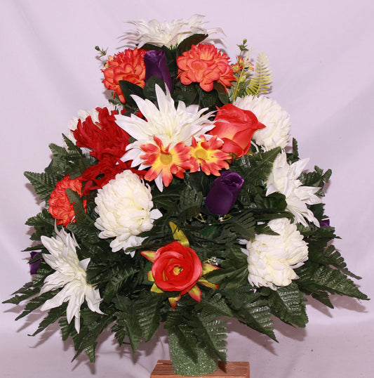 XL Handcrafted 360 Degree Fall Cemetery Vase Flower Arrangement- Cemetery Flower Grave Decorations