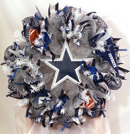 Crazyboutdeco Cowboys Fan Wreath for Front Door-Easter Wreath-Football Wreath for Front Door