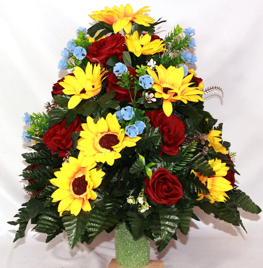 XL Handcrafted 360 Degree Fall Cemetery Vase Flower Arrangement- Cemetery Flower Grave Decorations