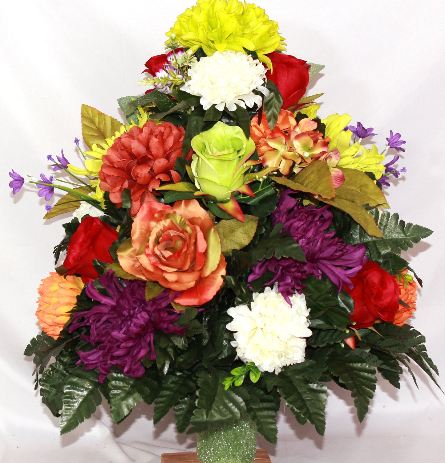XL Handcrafted 360 Degree Fall Cemetery Vase Flower Arrangement- Cemetery Flower Grave Decorations