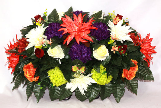 XL Handcrafted Fall Mixture Cemetery Flower Arrangement-Cemetery Headstone Saddle