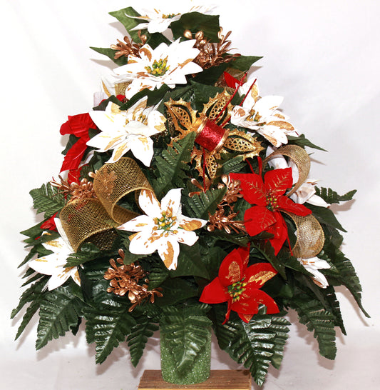 XL Handcrafted 360 Degree Christmas Poinsettia Cemetery Vase Flower Arrangement- Cemetery Flower Grave Decorations