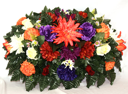 XL Handcrafted Fall Mixture Cemetery Flower Arrangement-Cemetery Headstone Saddle