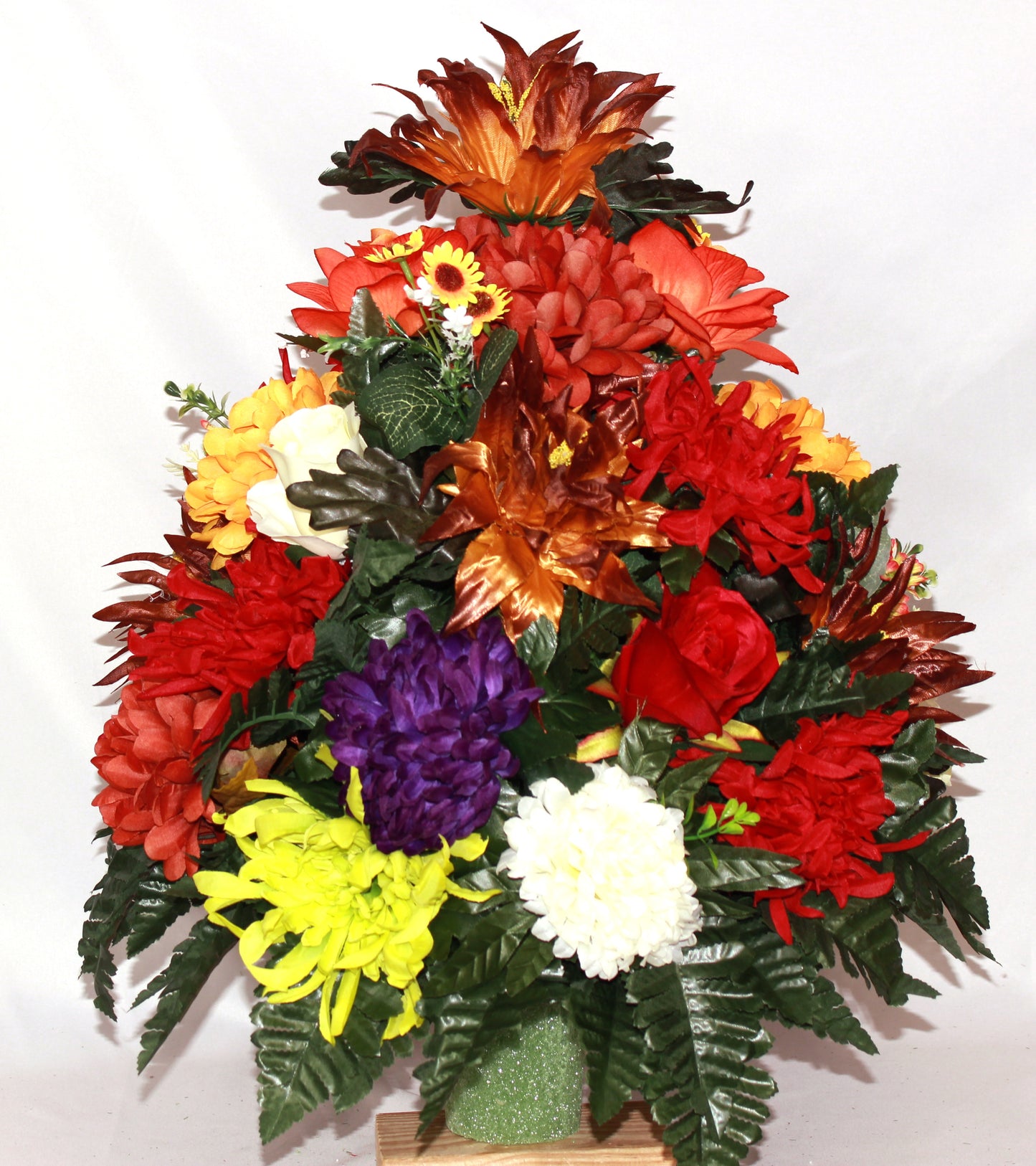 XL Handcrafted 360 Degree Fall Cemetery Vase Flower Arrangement- Cemetery Flower Grave Decorations
