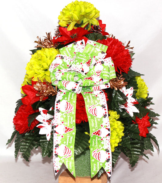 XL Handcrafted 360 Degree Christmas Red and Green Cemetery Vase Flower Arrangement- Cemetery Flower Grave Decorations