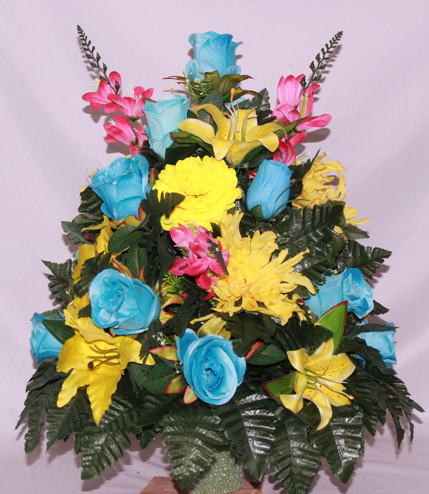XL Handcrafted 360 Degree Spring Mixture Cemetery Vase Flower Arrangement- Cemetery Flower Grave Decorations